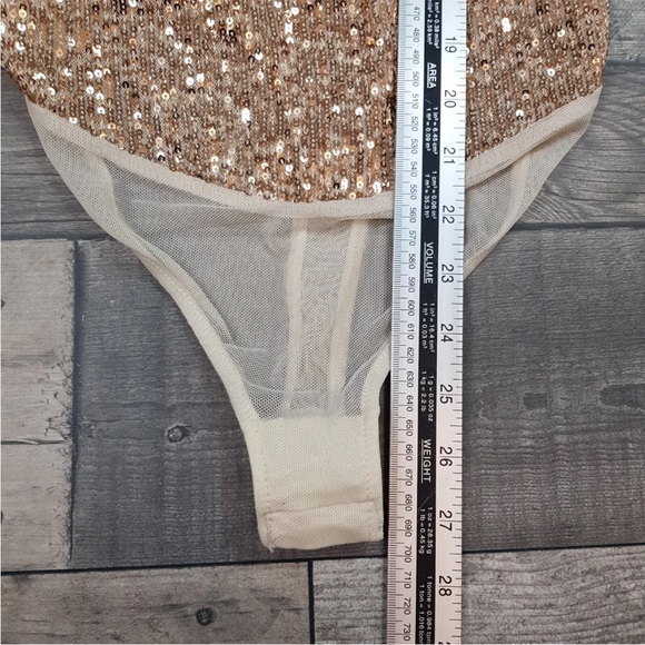 Free People Sparks Fly Corset Bodysuit Top Medium 12 14 Gold Sequin Party BNWT - Picture 8 of 12